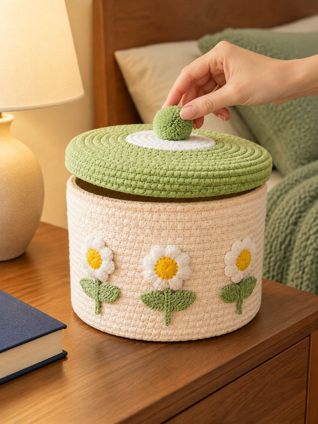 Lidded Cotton Woven Storage Basket