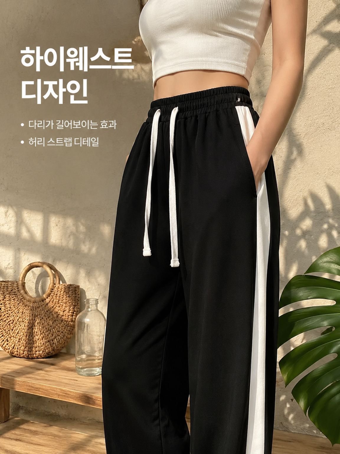 여름 하이웨스트 슬림 와이드 팬츠 드롭 와이드 팬츠 슬림핏 캐주얼 트레이닝 팬츠 여 얇은 여성 팬츠