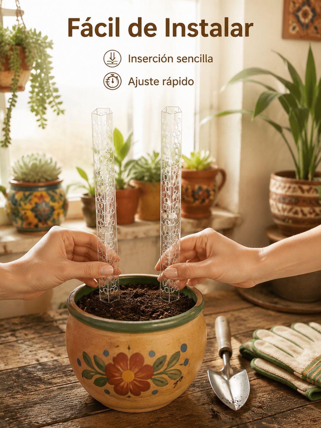 Soporte transparente para plantas trepadoras de interior