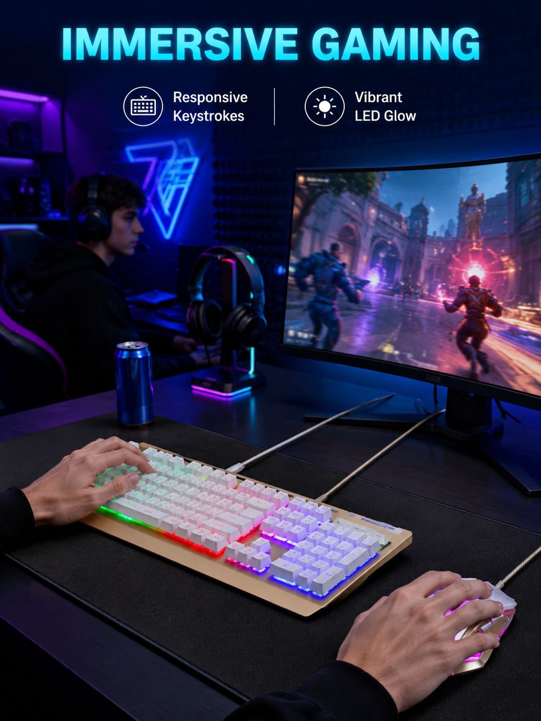 Wired Mechanical Feel Keyboard and Mouse Set  for Desktop and Laptop Gaming