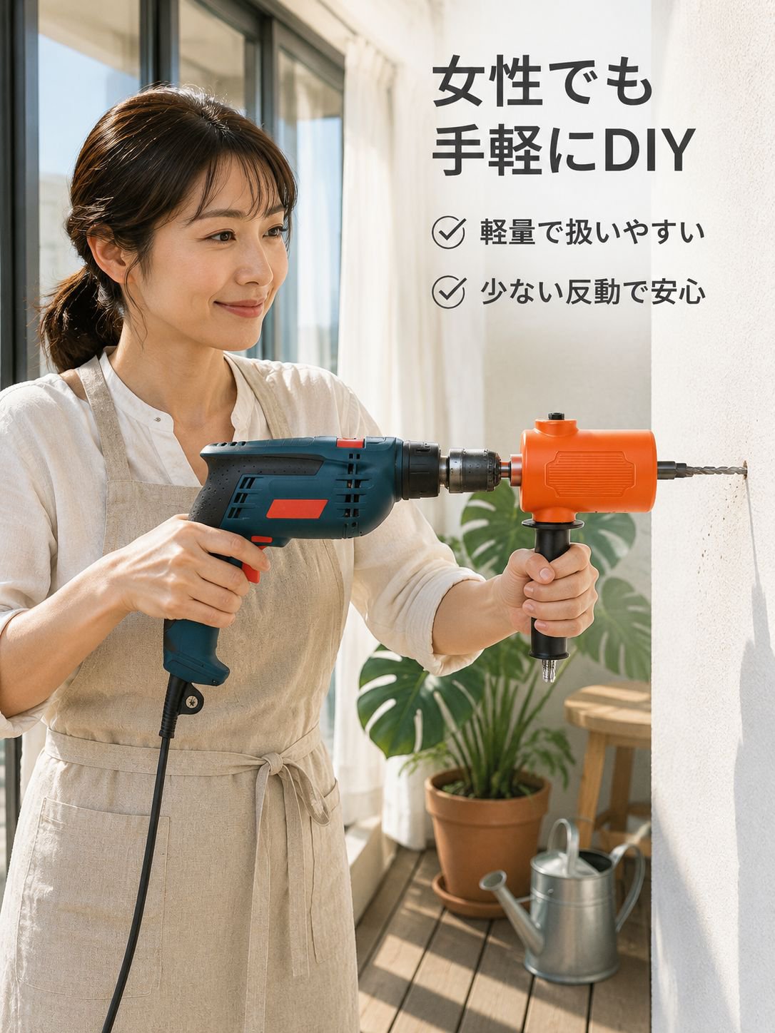 コンクリートへの穴あけ作業をサポートする変換ヘッド