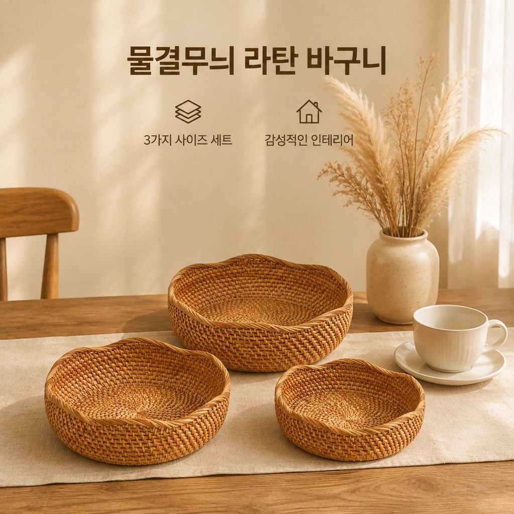 라탄 물결무늬 수납바구니