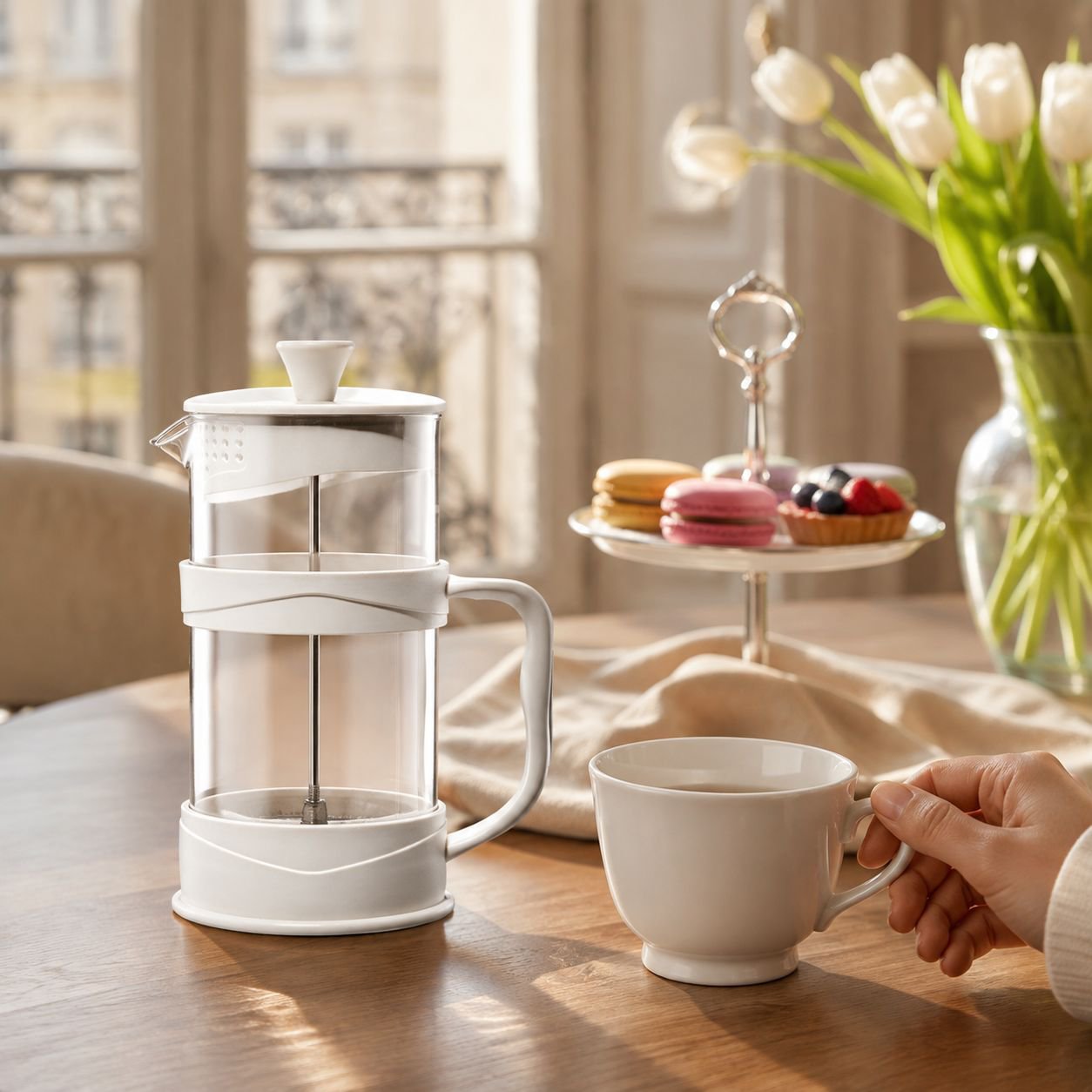 Tasse à thé en verre transparent avec filtre à pression