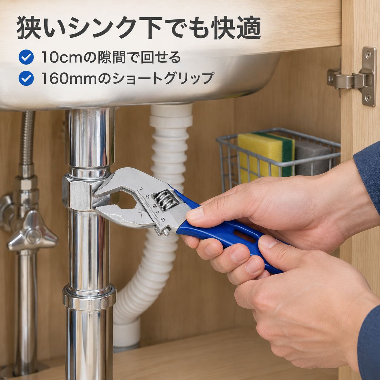 大口径ショートハンドル調整式レンチ