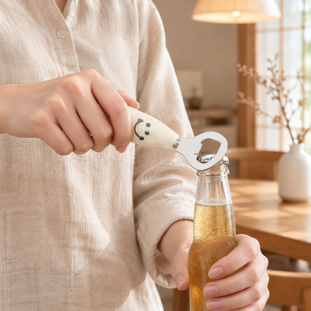 ペットボトルキャップを開封するシーン