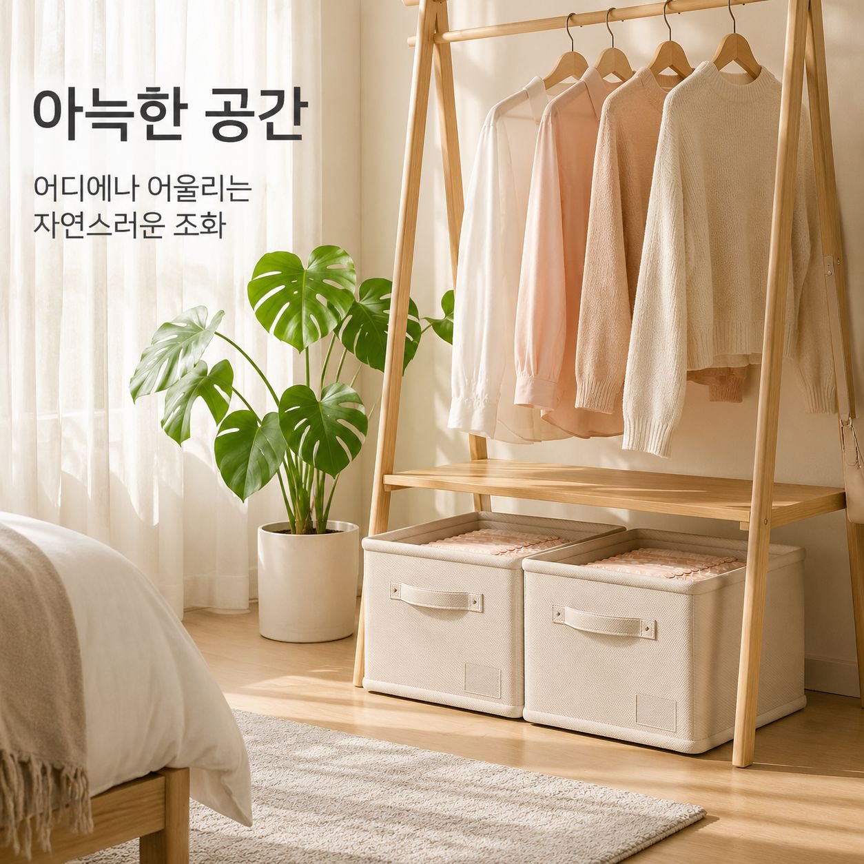 옷 정리용 손잡이가 달린 대용량 면/린넨 수납함