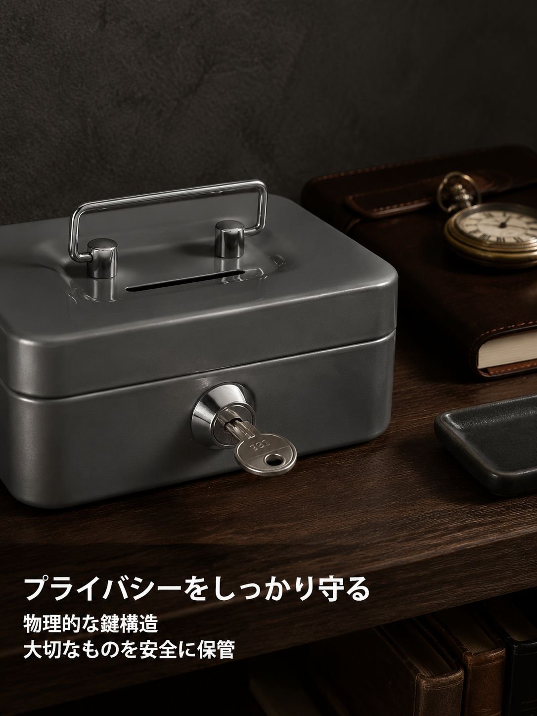 金属製小型鍵付き貯金箱 斬新なコイン収納ボックス ポータブル収納箱