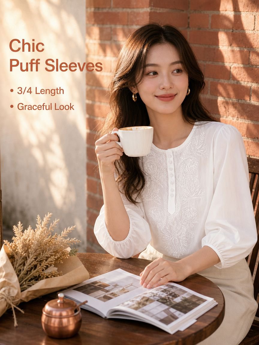 Cotton Linen Embroidered Round Neck Loose Short Sleeve Women’s Summer New Style