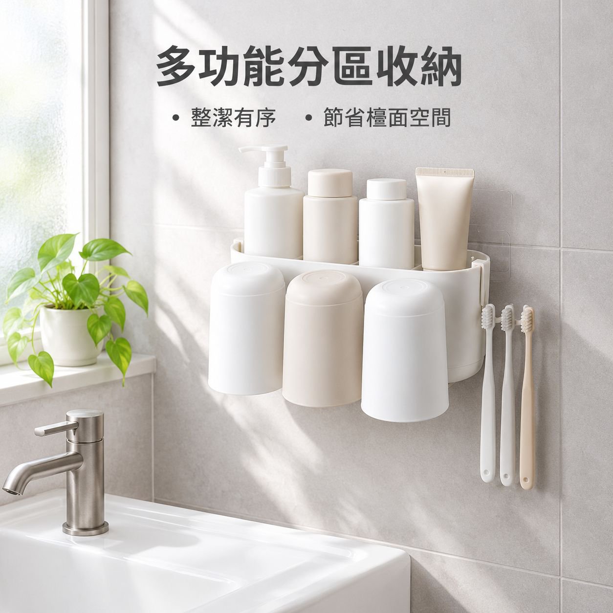 免打孔壁掛式衛浴漱口杯牙膏牙刷收納架