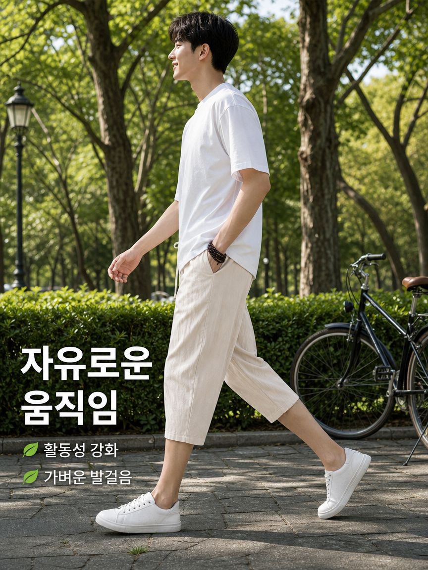 여름 남성용 면마 7부 바지 일본 스타일 루즈핏 캐주얼 팬츠