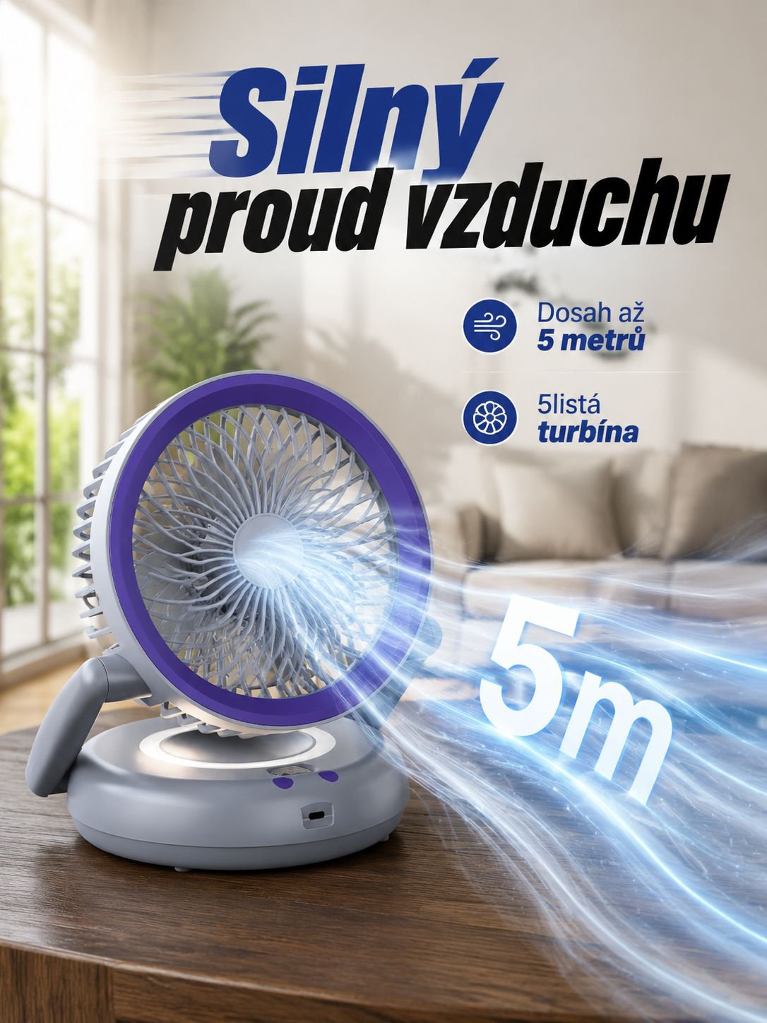 Nabíjecí závěsný větrný stolní ventilátor