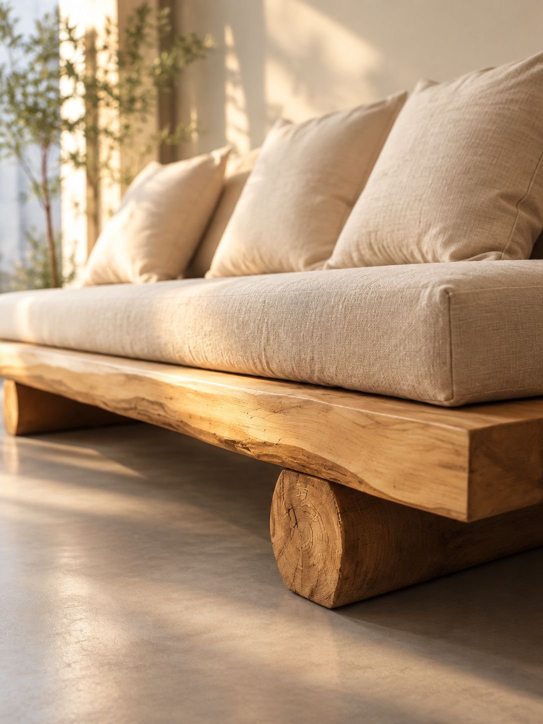 Natürlicher Holzsessel als gemütlicher Sitzplatz
