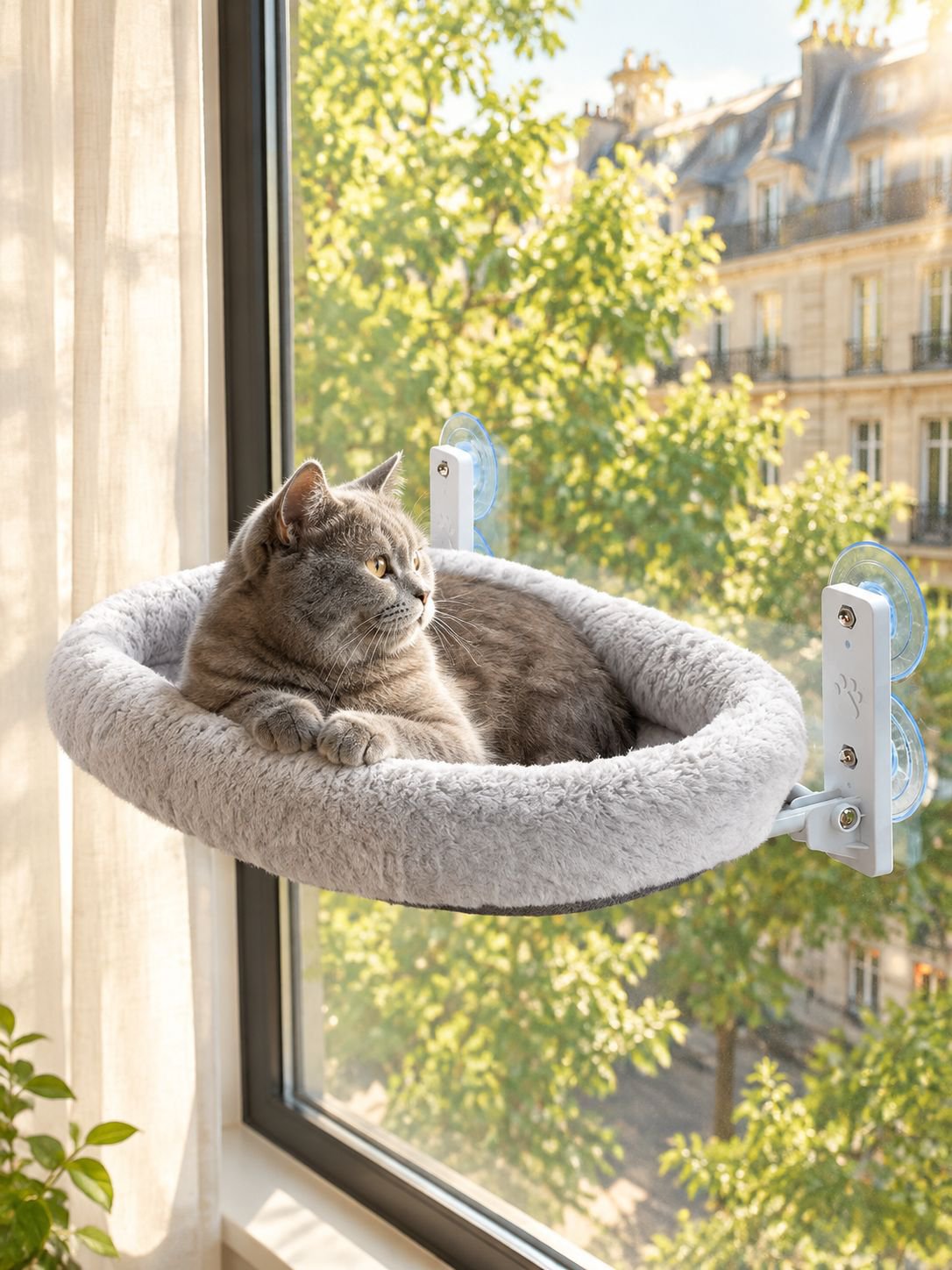 Lit pour chat en hauteur avec fixation à ventouse