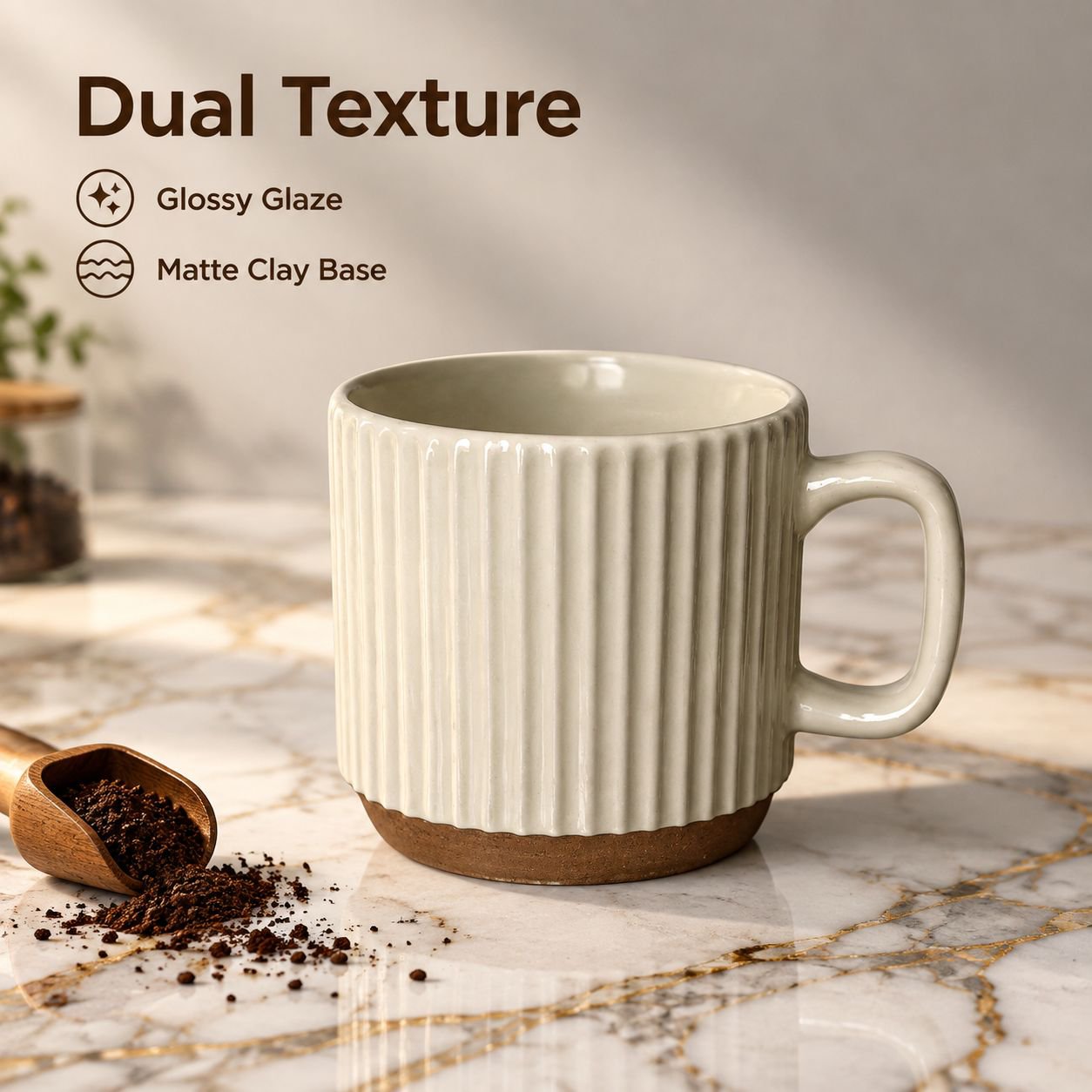 Retro Beige Vertical Stripe Stacking Mug - Creative Ceramic Coffee Cup