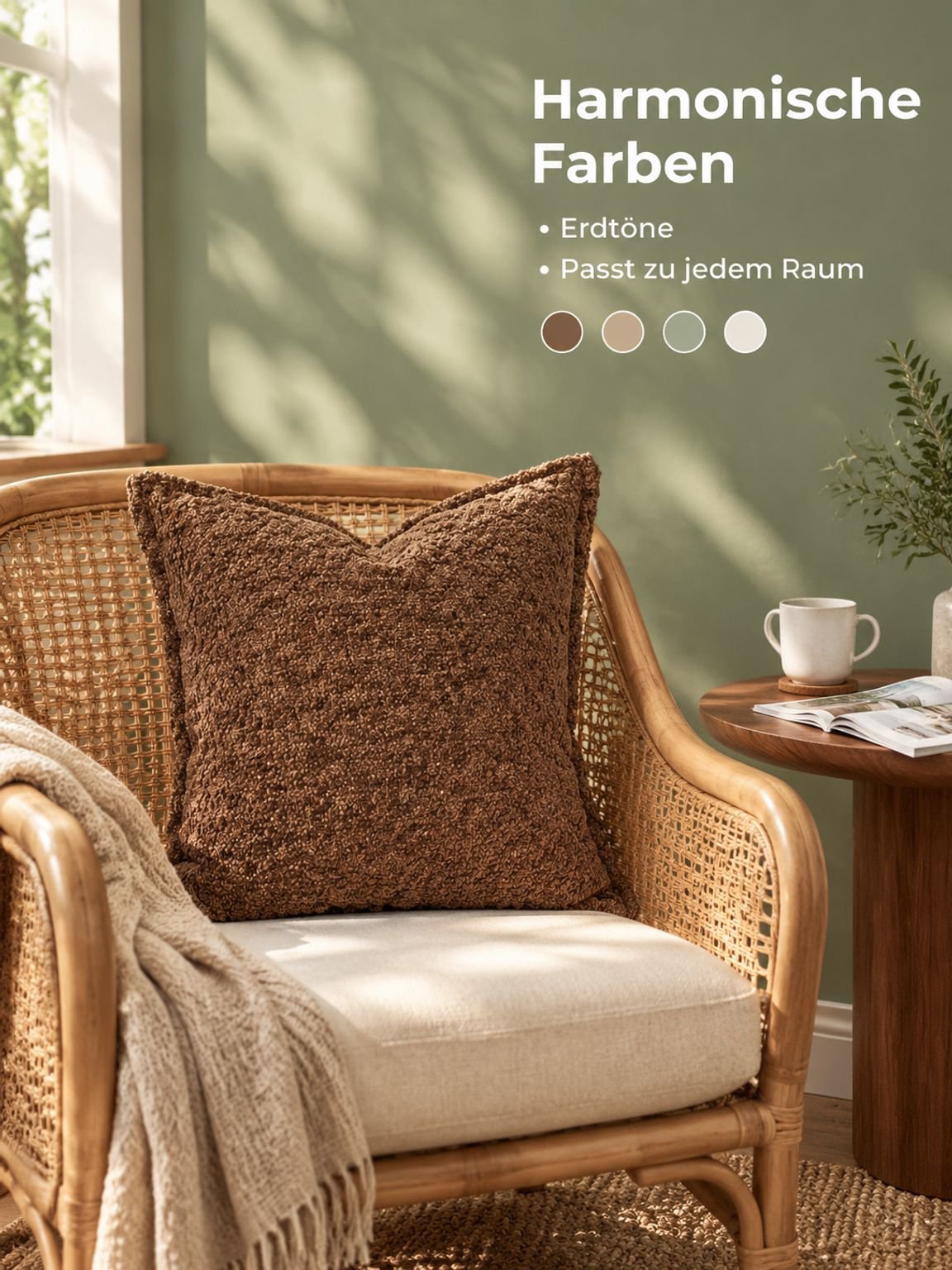 Sofakissen Bezug braun mit breitem Rand im Jacquard Design