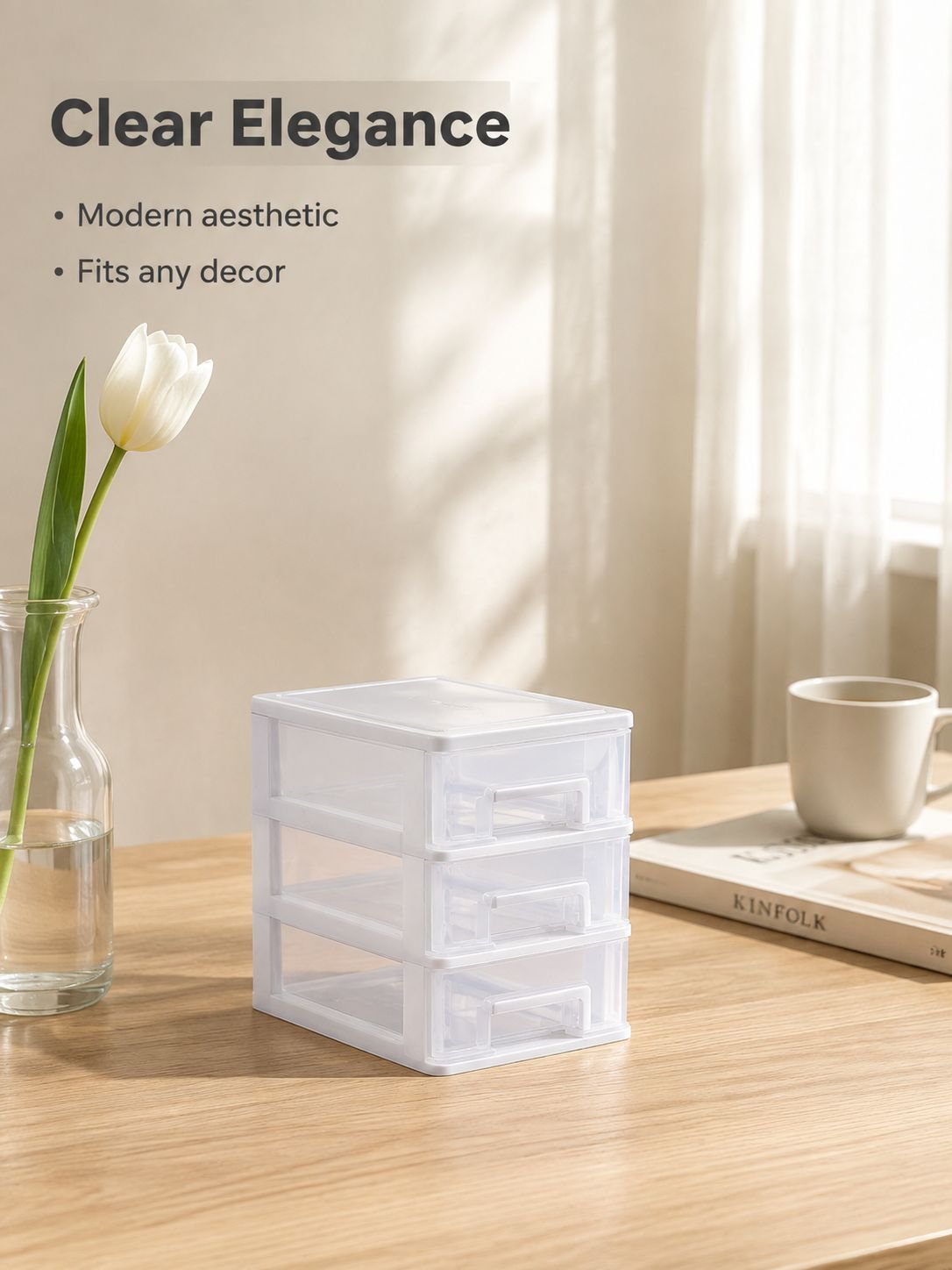 Transparent desktop storage box for organizing office supplies
