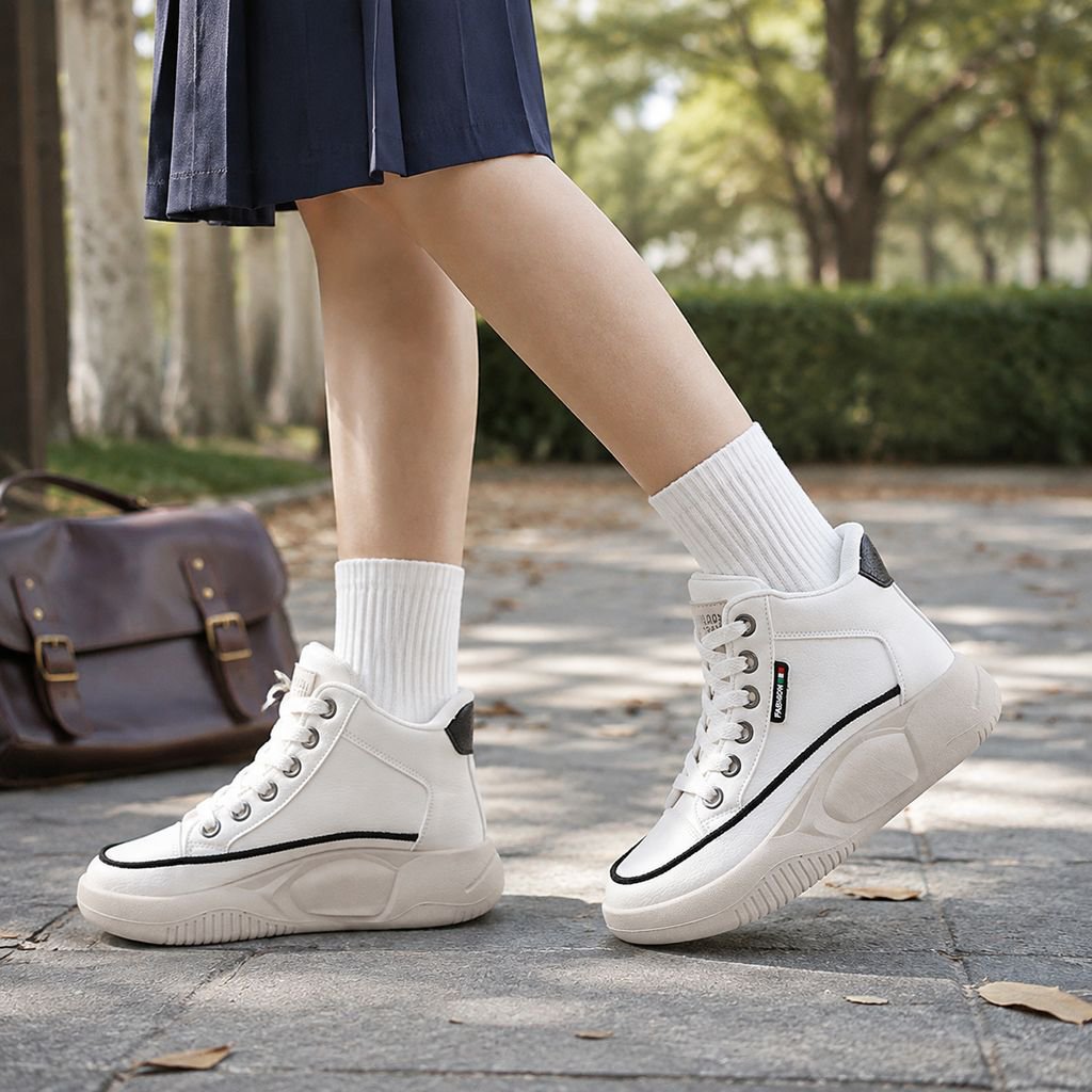 女性用シングルシューズ白い厚底スニーカー
