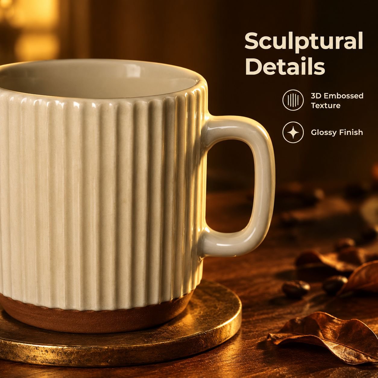Retro Beige Vertical Stripe Stacking Mug - Creative Ceramic Coffee Cup