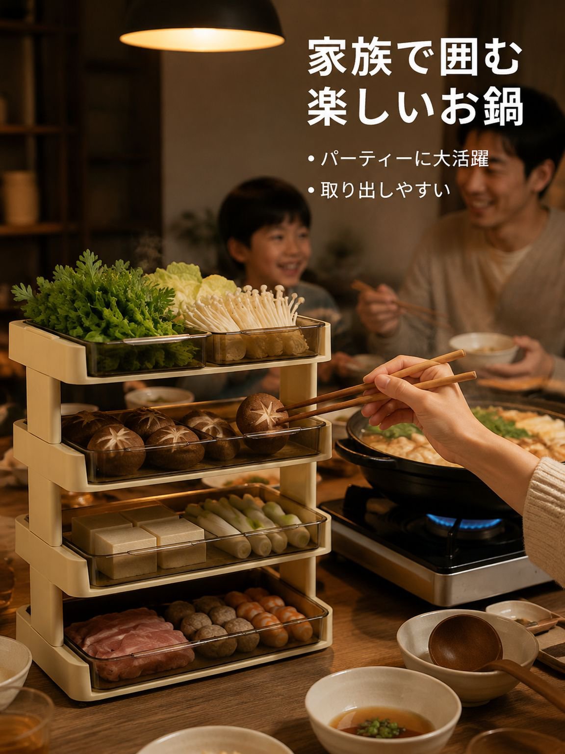 鍋料理用多段式野菜調理トレイ