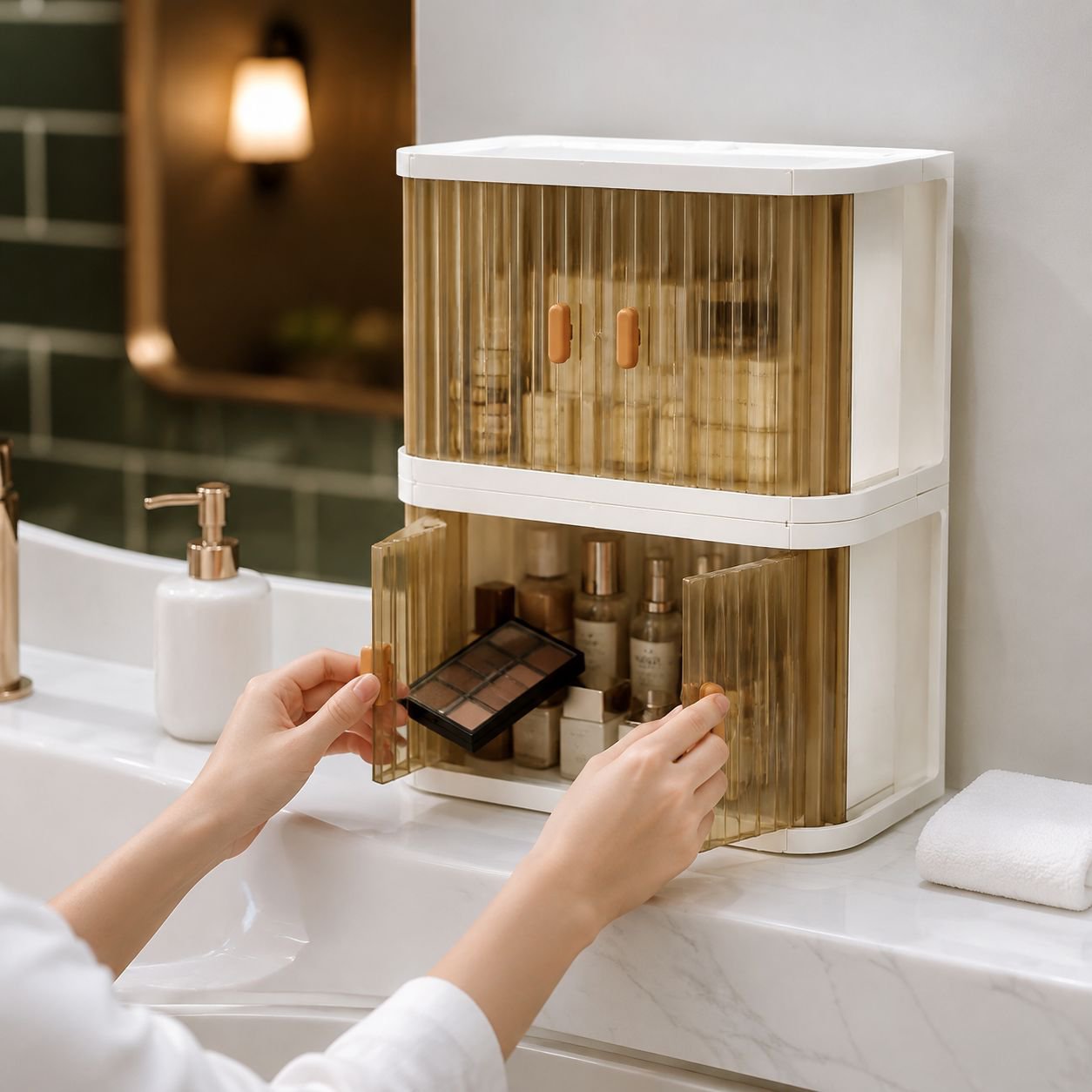Minimalist solid color vanity table cabinet design