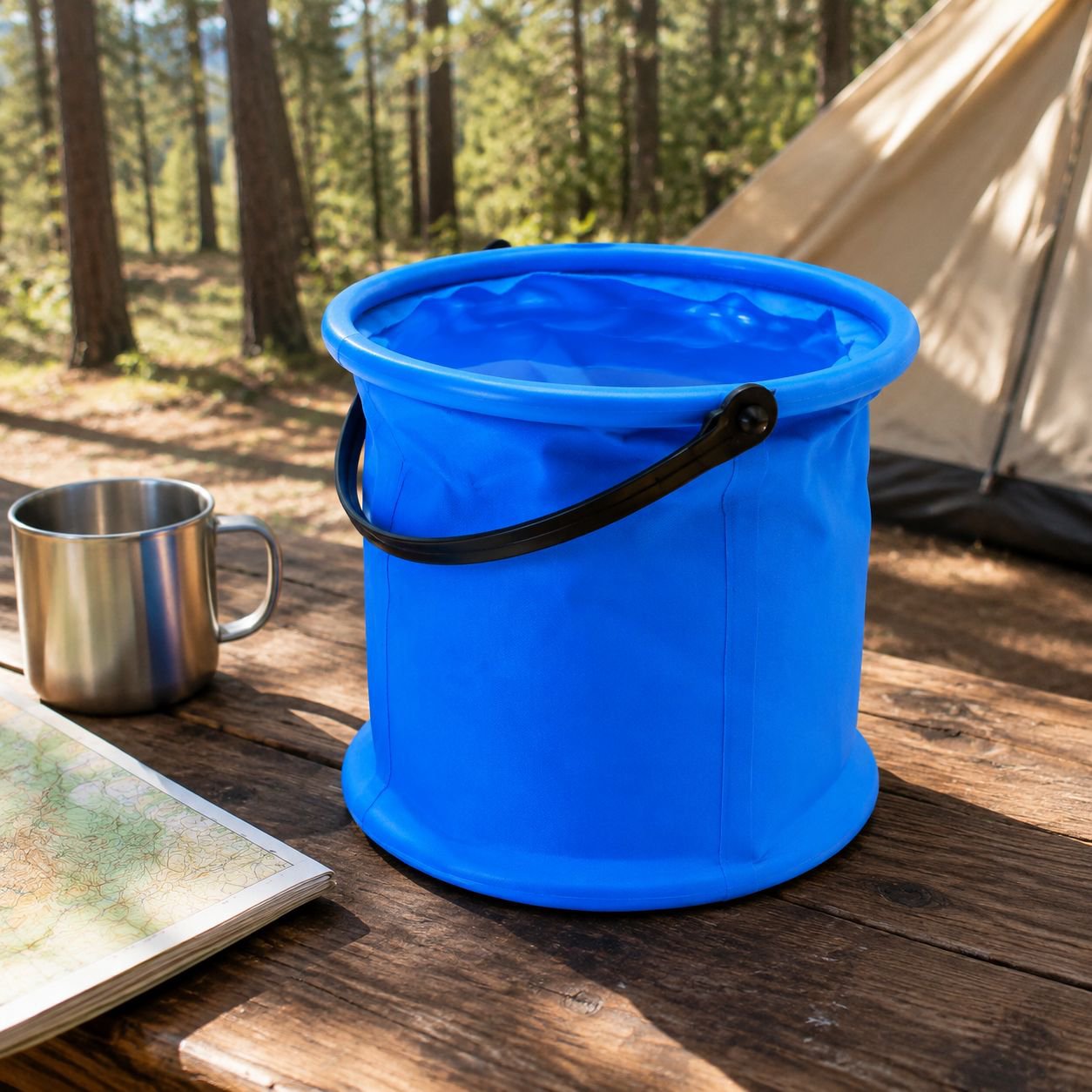 Cubo plegable duradero e impermeable para exteriores, viajes y pesca