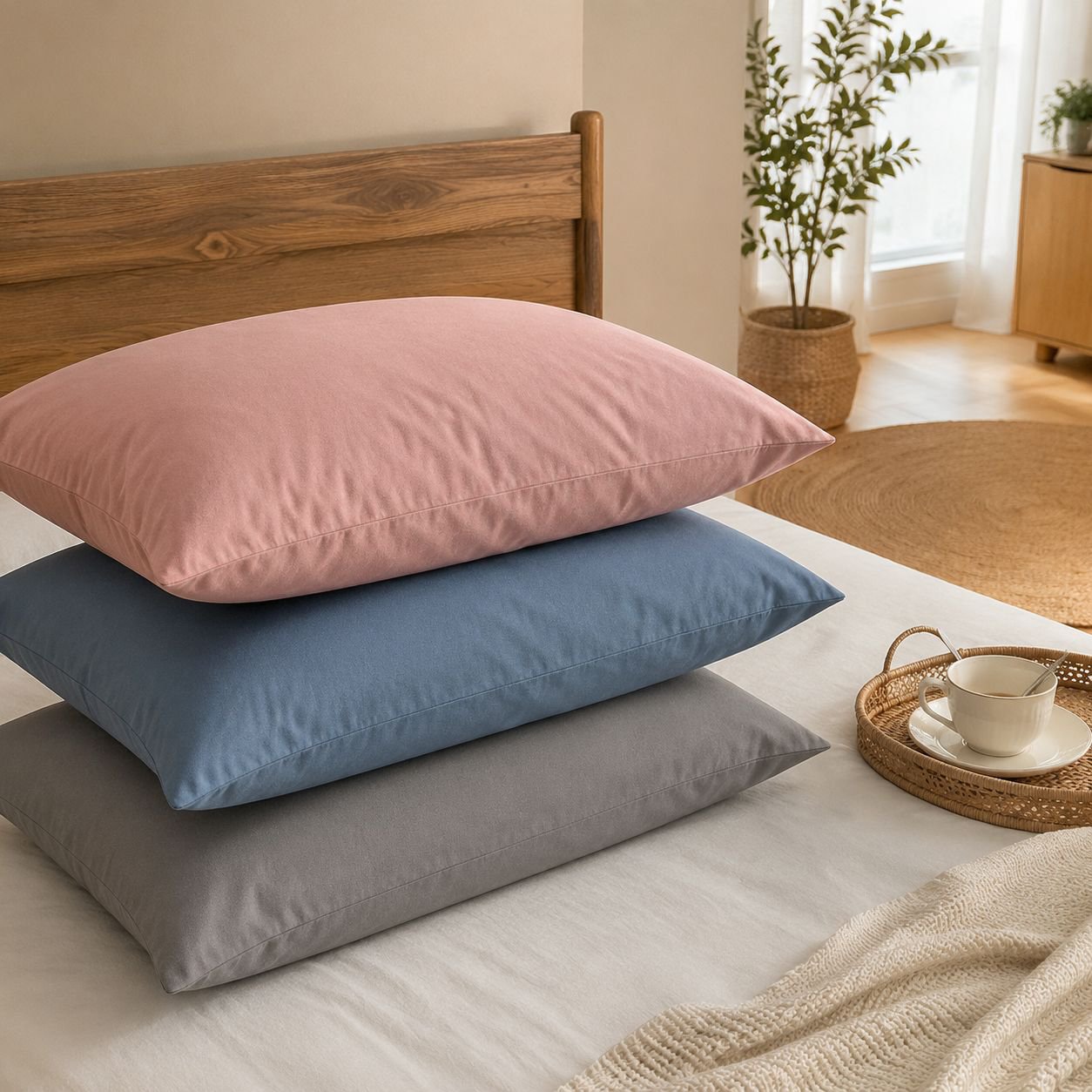 48x74 Simple Home Pillowcase, Washed Cotton, Brushed, Solid Color Pillowcase
