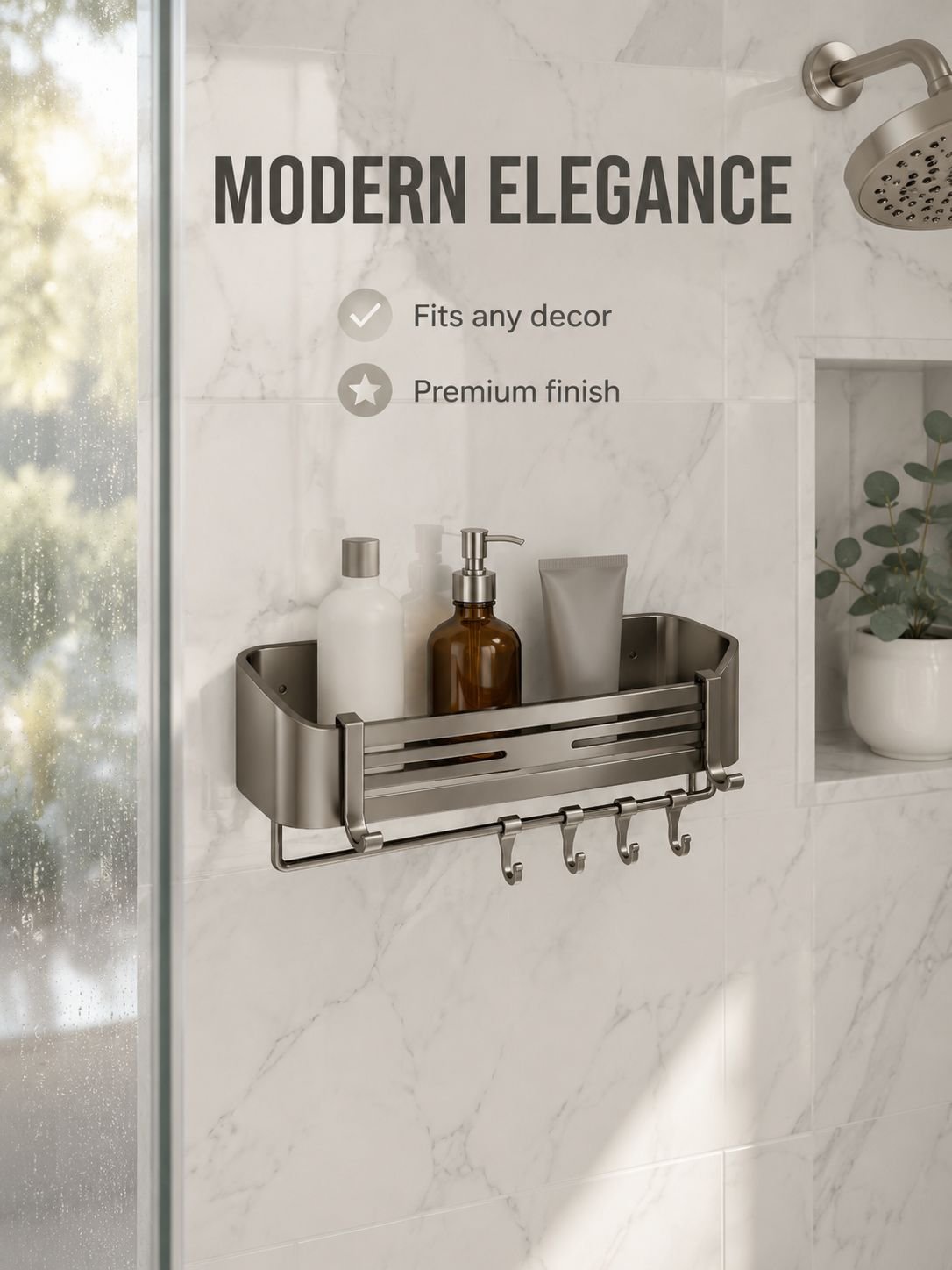 No-Drill Rectangular Bathroom Shelf