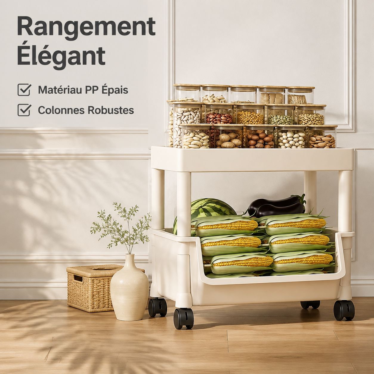Desserte de rangement de cuisine à roulettes