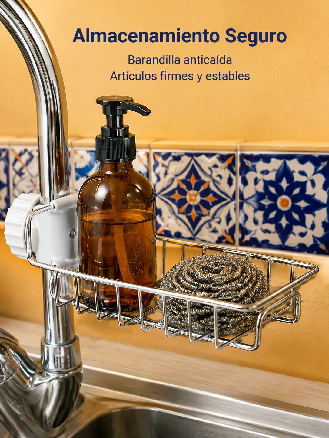 Organizador de fregadero de cocina, estante de drenaje de acero inoxidable para grifo
