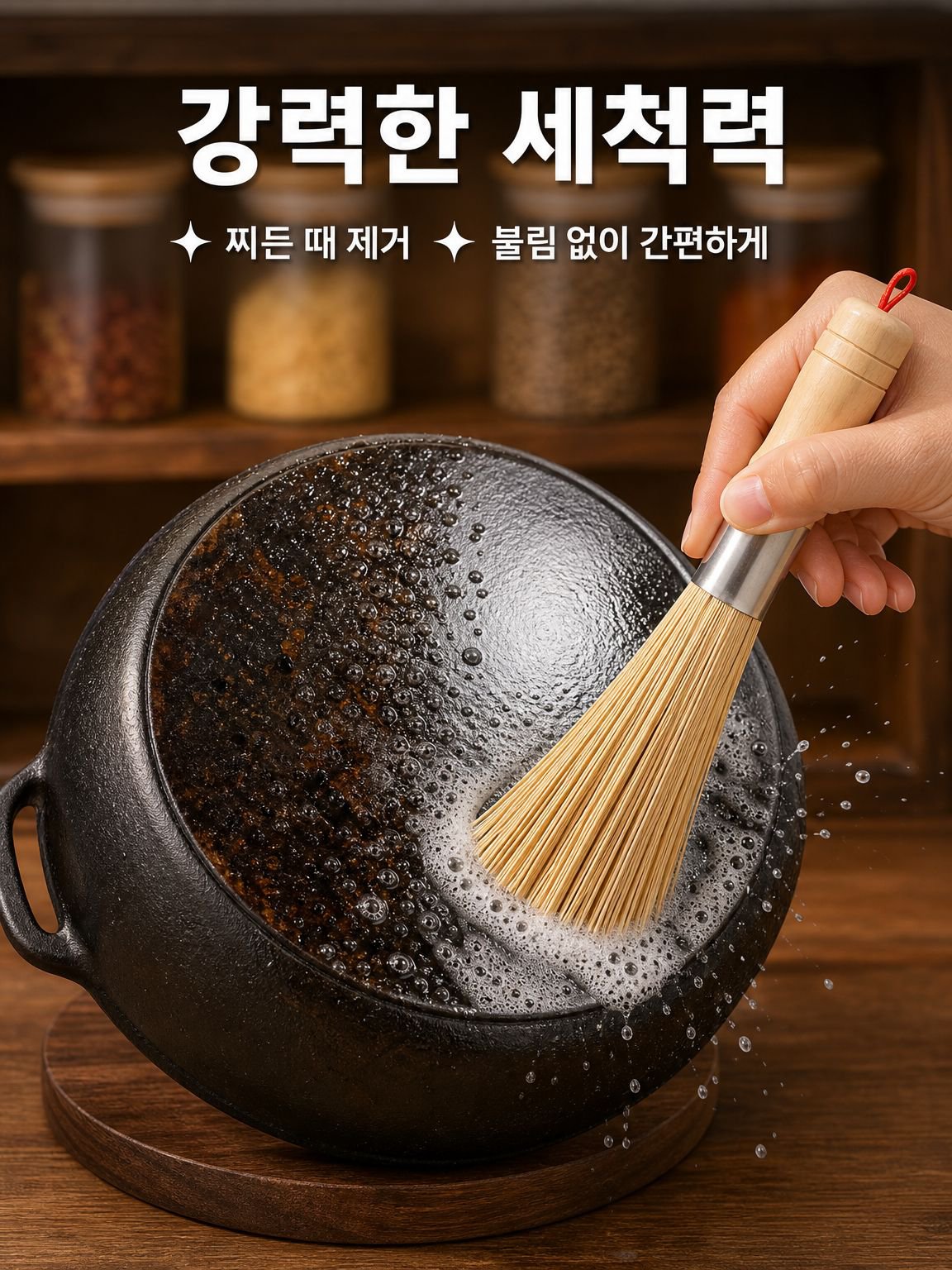 고급 대나무 냄비솔