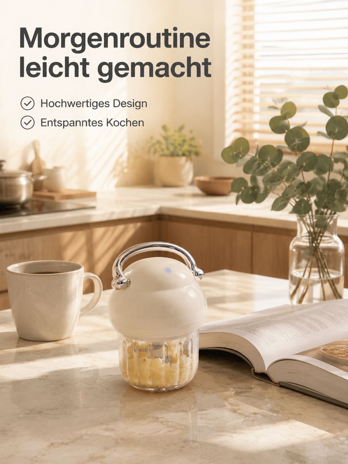 Multifunktionale Knoblauchpresse aus Edelstahl auf Küchentisch