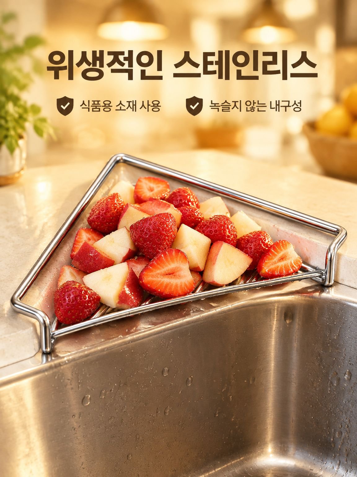 스테인리스 싱크대 배수 바구니 다기능 주방 야채 세척 및 식기 정리대