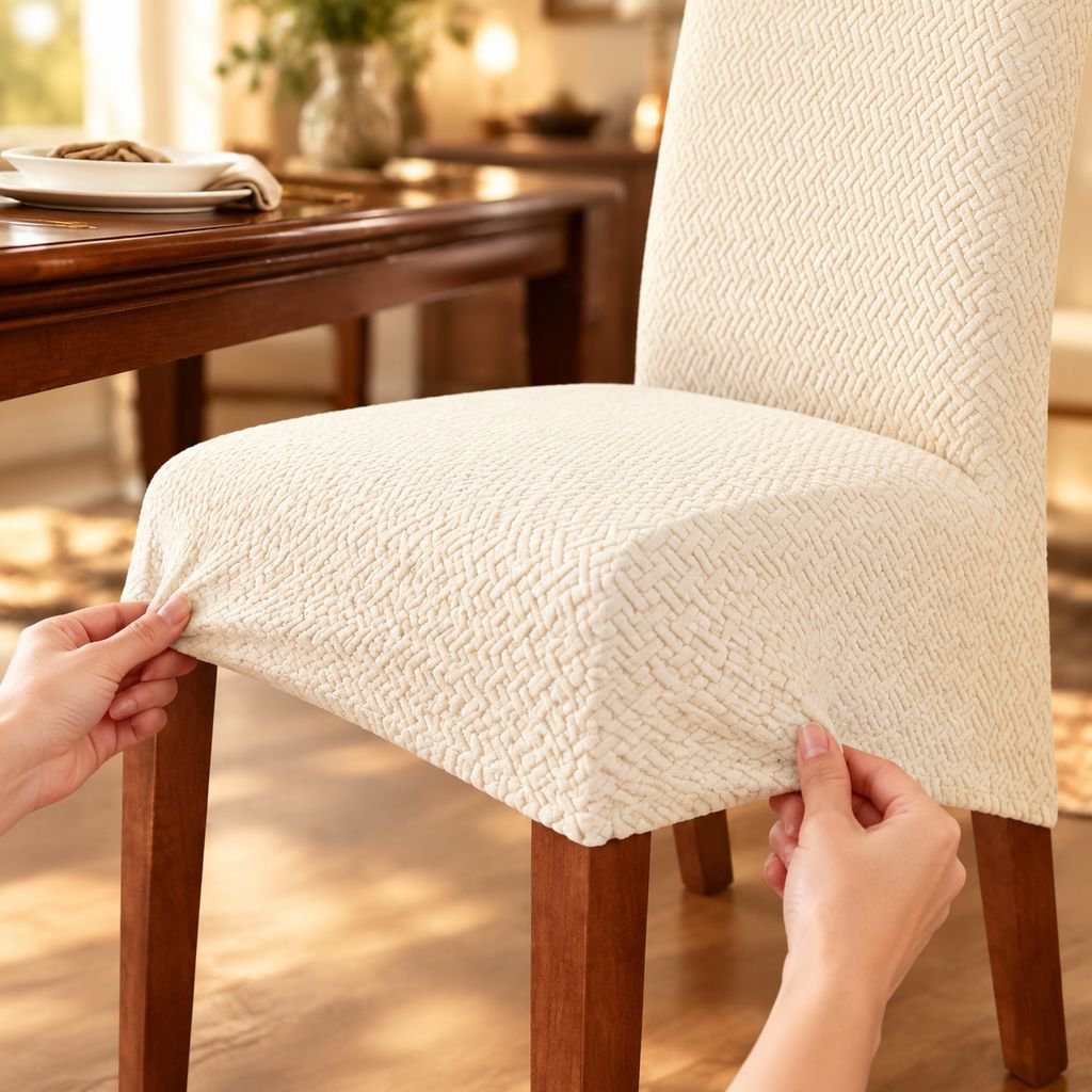 Chaise de salle à manger en tissu jacquard extensible, dossier haut, pour hôtel