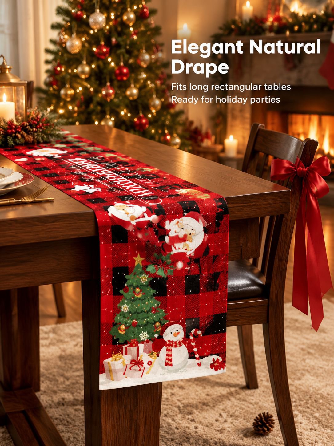 Coordinated holiday decorations for a Christmas party