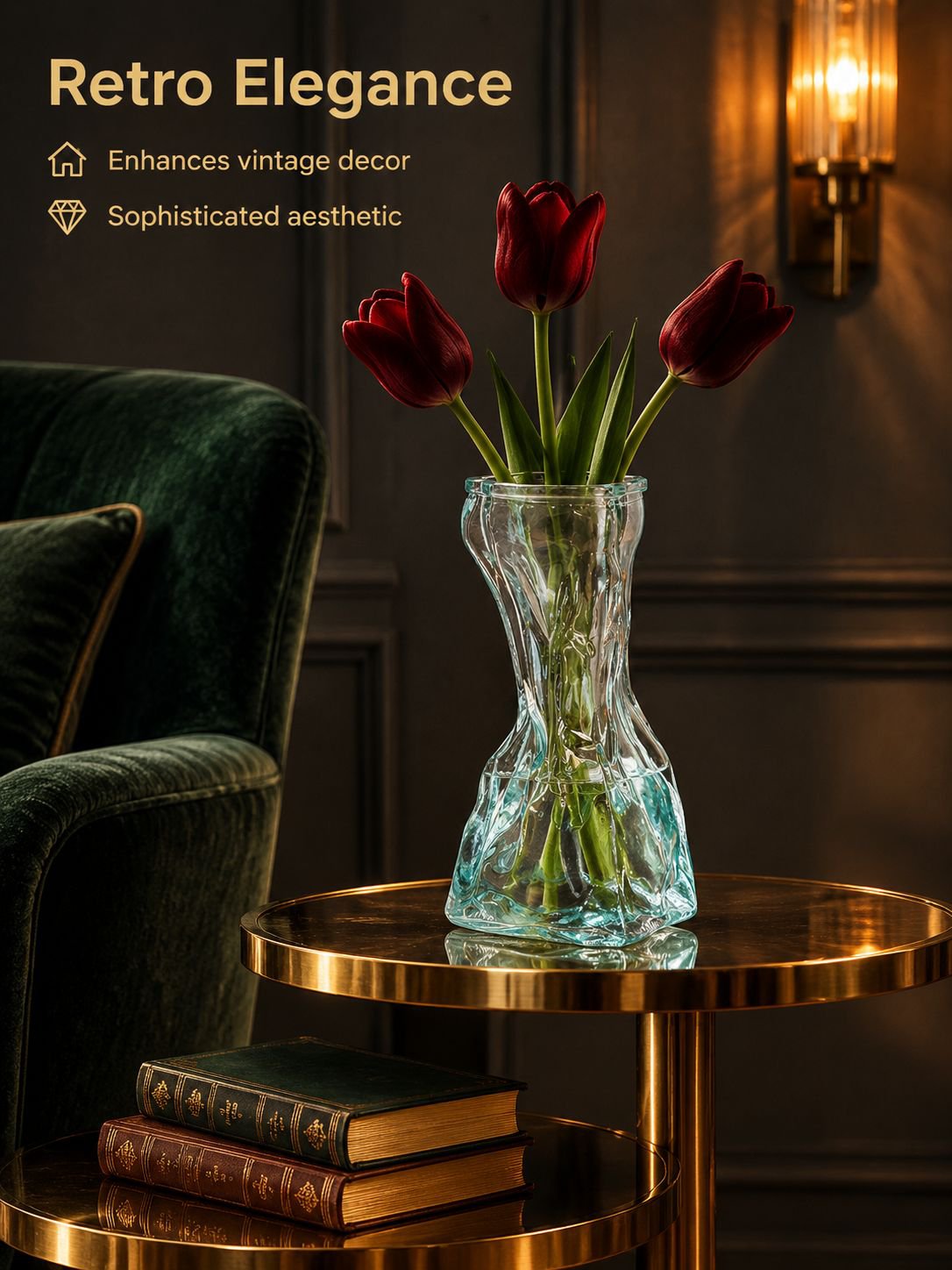 Indoor glass planter styled on a shelf