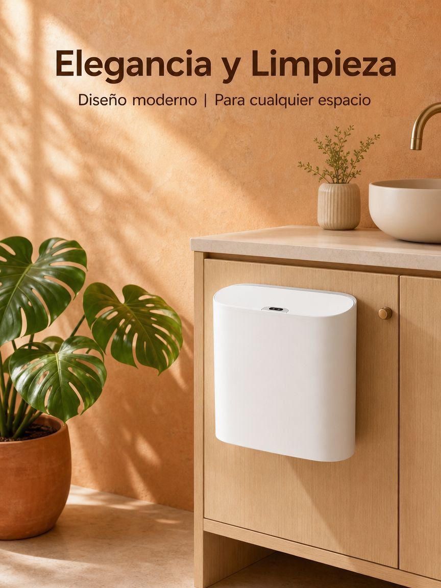 Cubo de basura inteligente para baño, apertura por sensor, diseño colgante para espacios reducidos