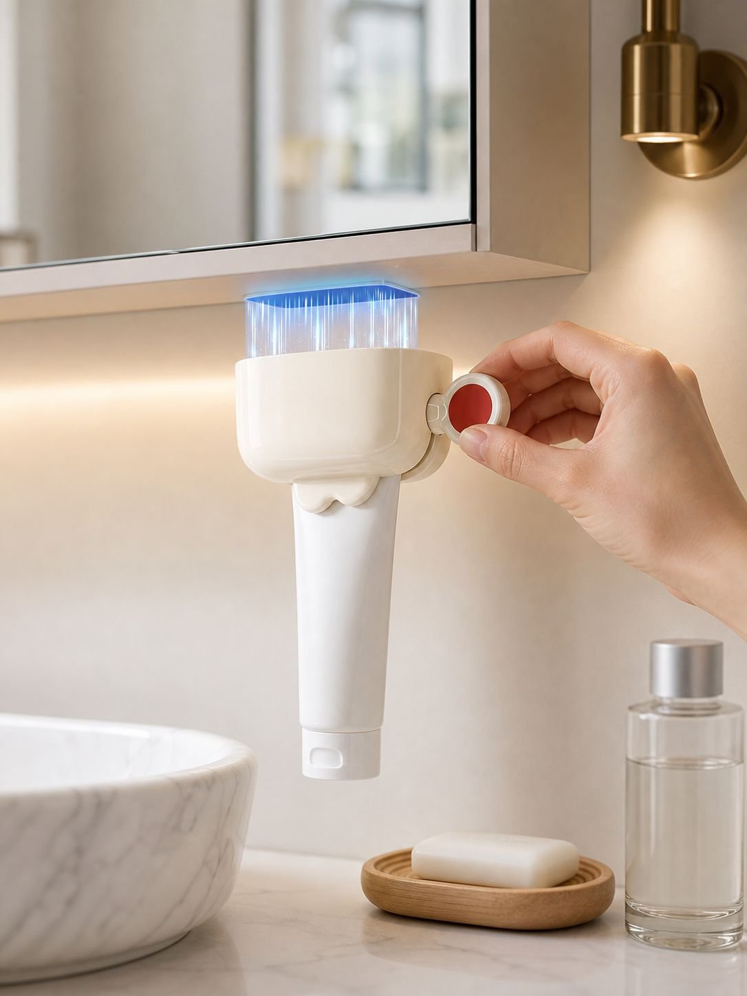 Organisation de salle de bain avec distributeur multifonction