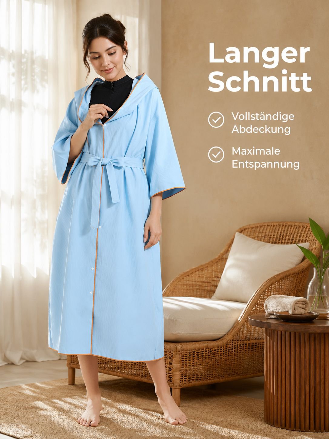 Erwachsenen Kapuzen-Bademantel lang, schnelltrocknend