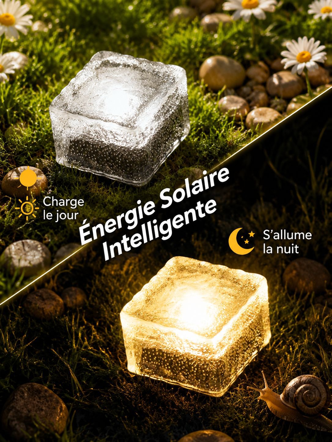 Lampe solaire de jardin en forme de brique de glace à LED, éclairage d'ambiance pour décoration de p