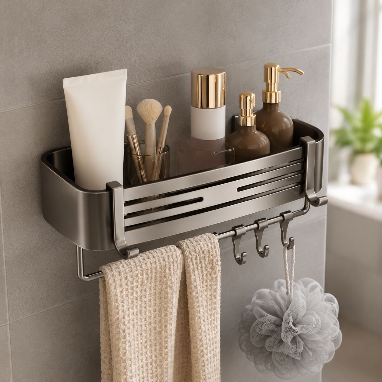 JMY rectangular no-drill bathroom storage rack wall-mounted
