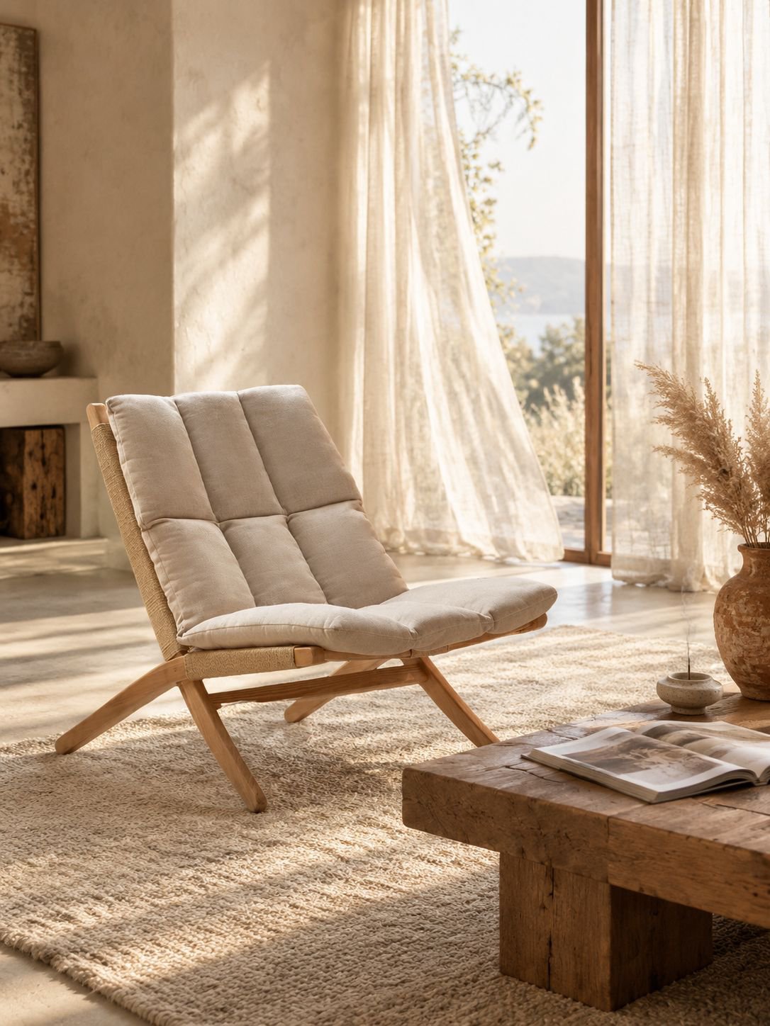Fauteuil à dossier en chêne rouge massif, utilisable en hiver et en été