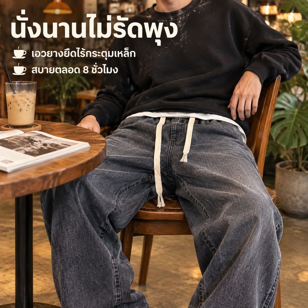 กางเกงยีนส์ขายาวผู้ชายทรงหลวมวินเทจสำหรับฤดูใบไม้ผลิและฤดูใบไม้ร่วง