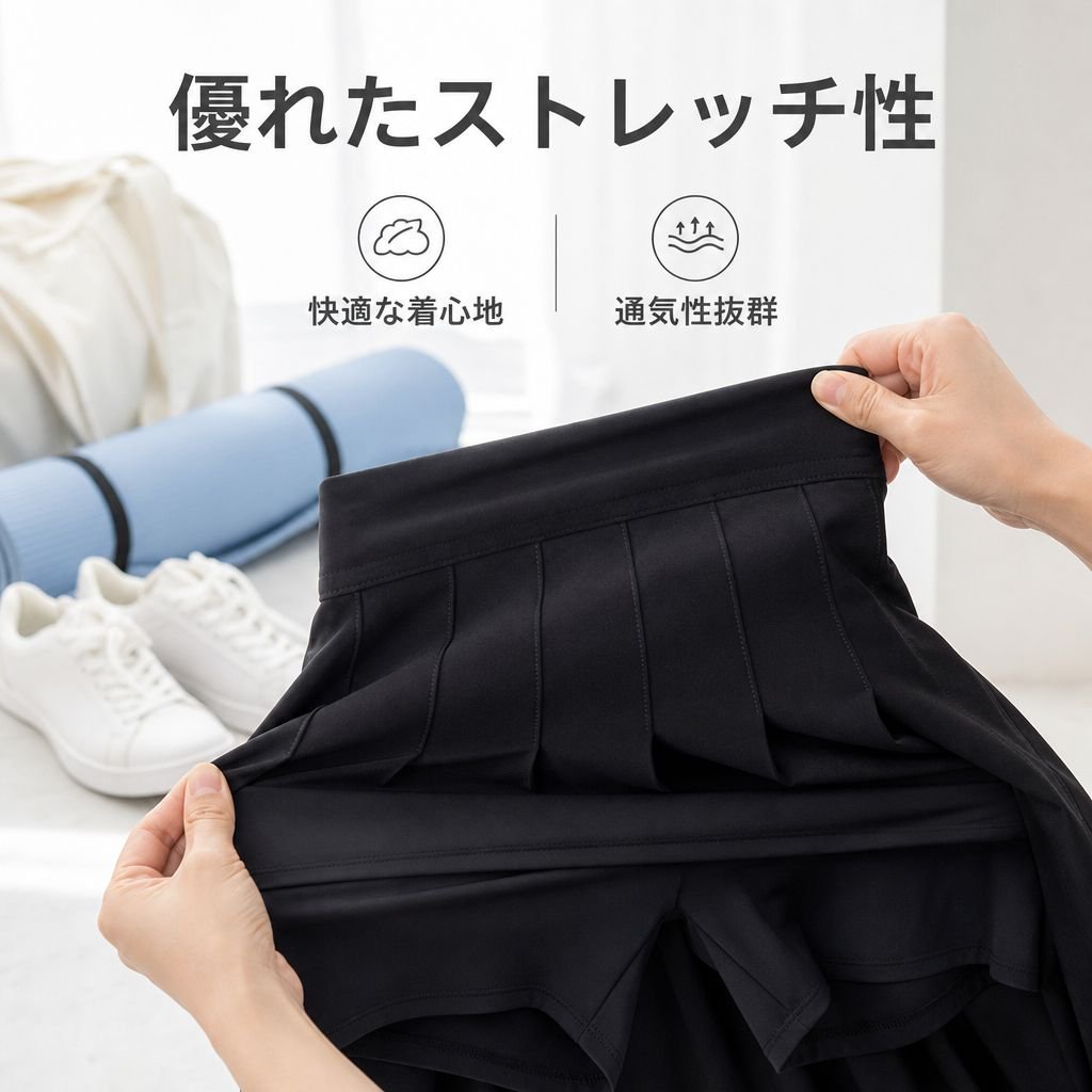 女性用 大きいサイズ プリーツゴルフウェア スカートパンツ ブラック