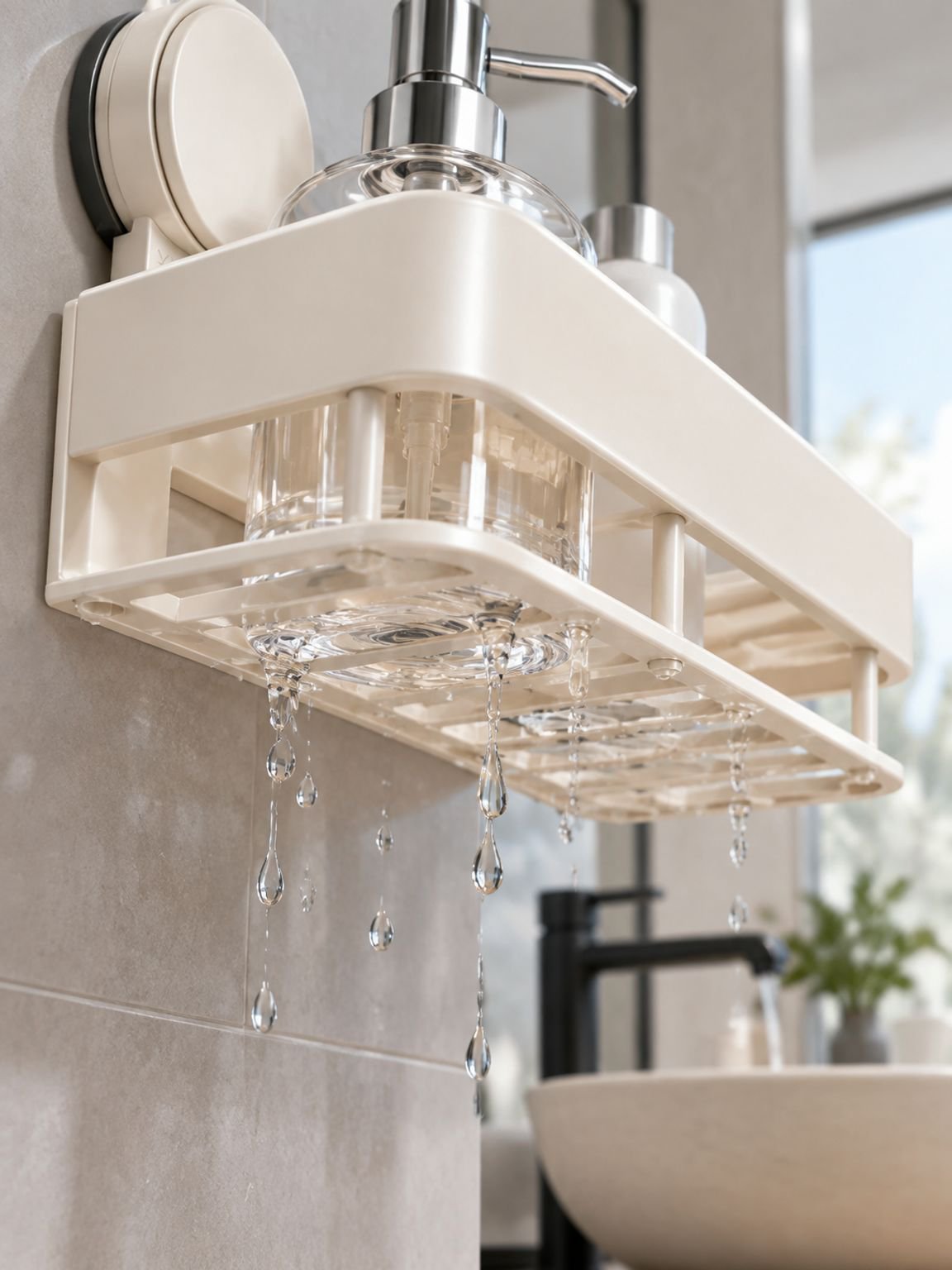 Estante de baño con ventosa estilo crema