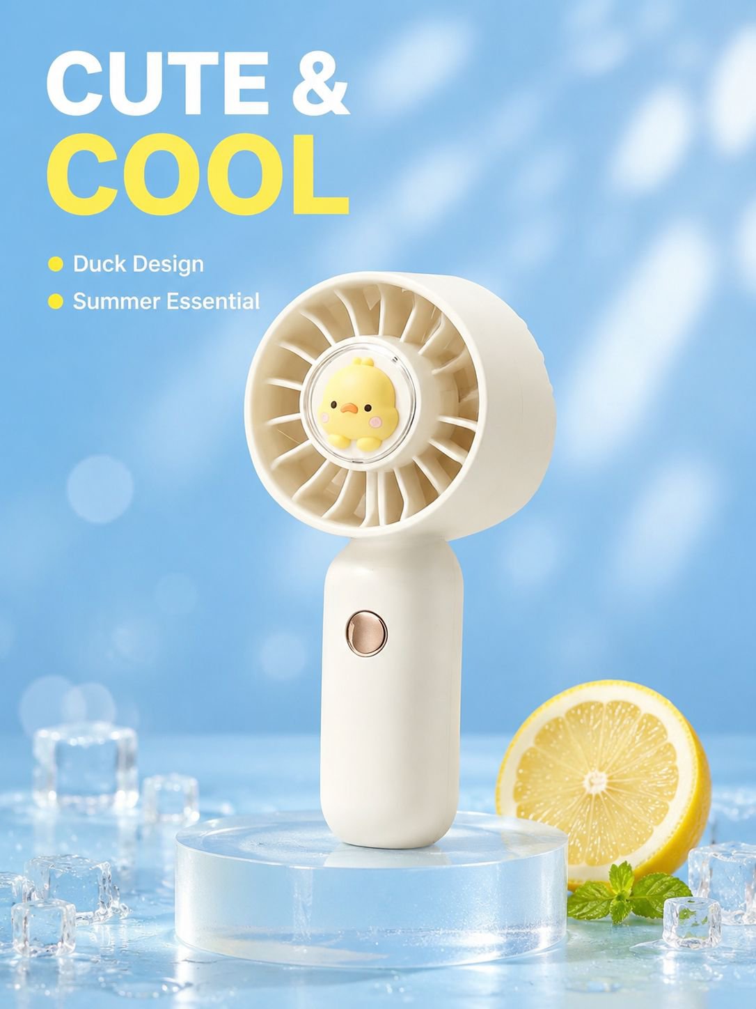 GO's new summer yellow duck USB handheld mini fan is portable, quiet, and rechargeable, perfect for 