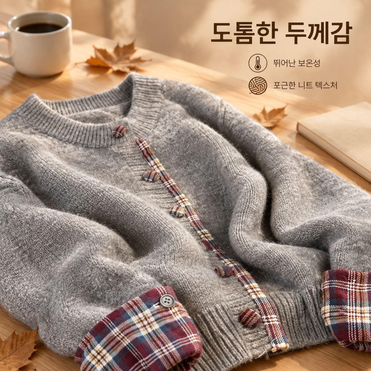 여성용 컬러블록 체크 니트 재킷 (가을/겨울)