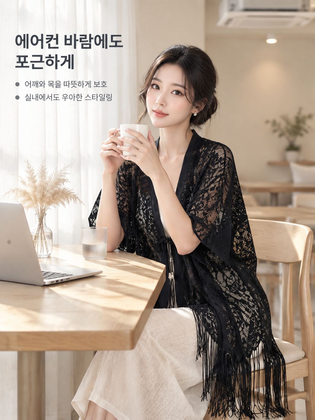 레이스 오픈워크 직조 스카프 숄