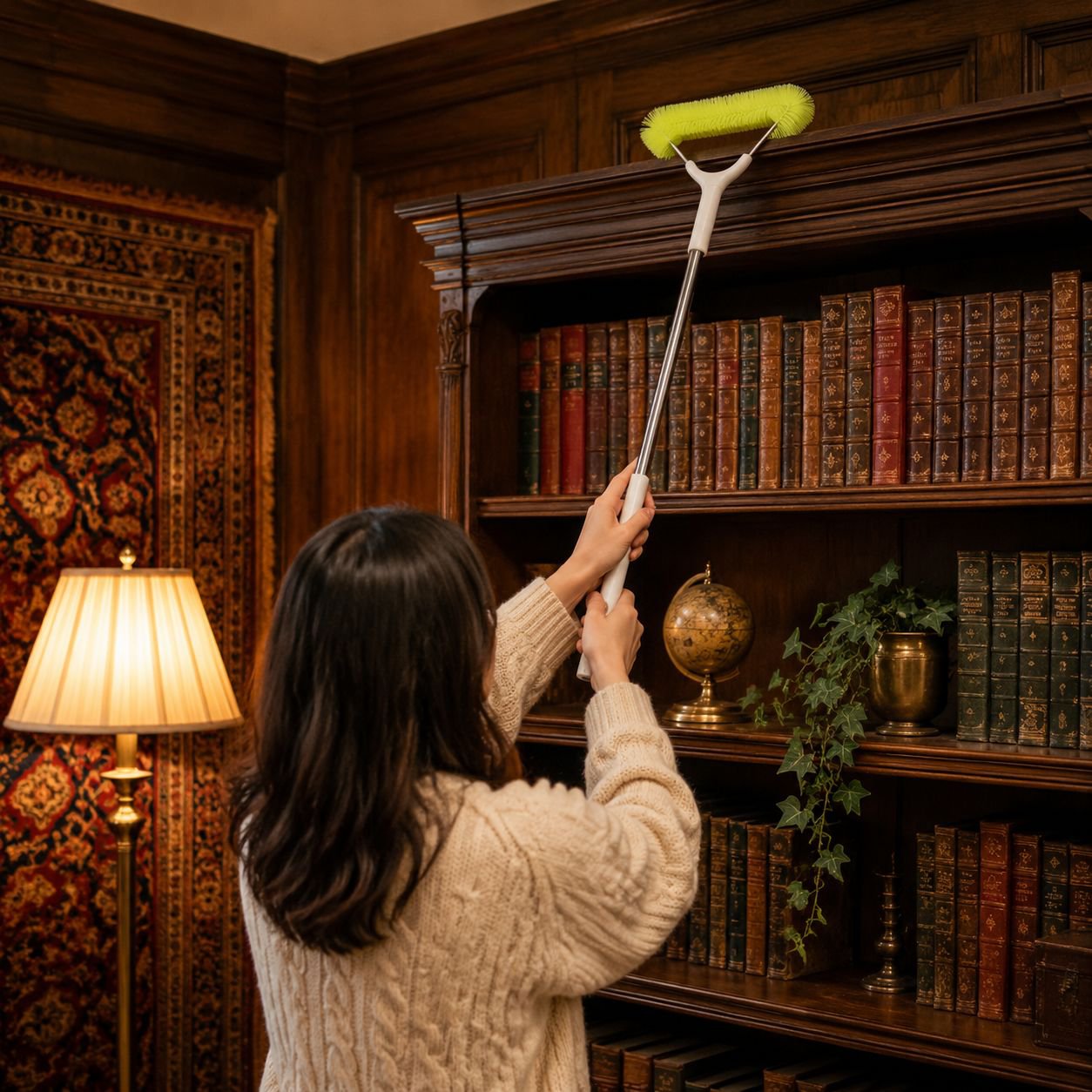 Household cleaning brush for fans and blinds