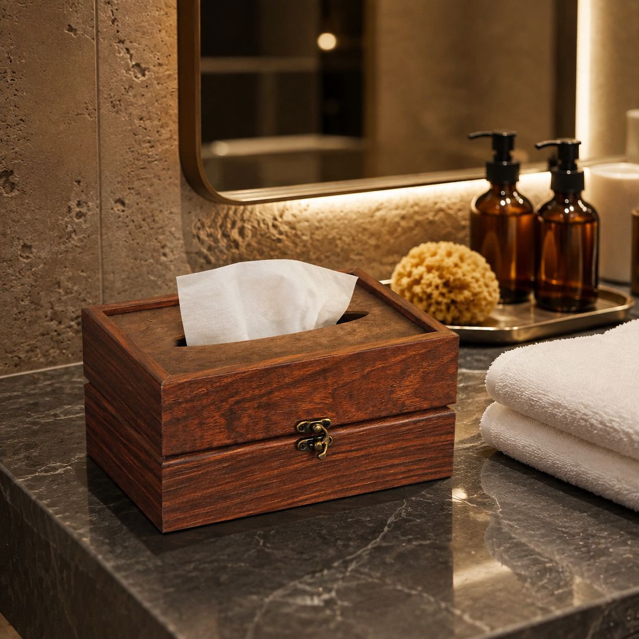 Caja de pañuelos resistente de madera maciza para hoteles