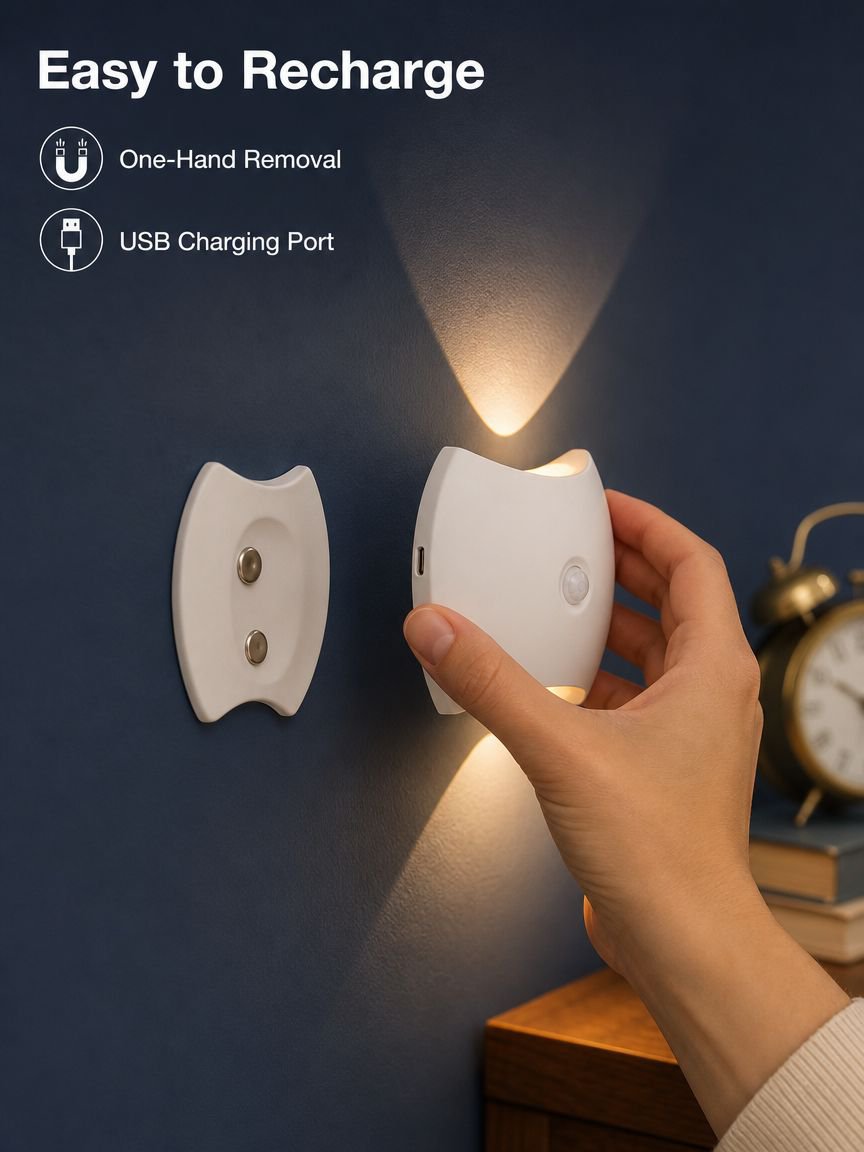 Charging magnetic wall light LED bedroom bedside lamp USB hole free